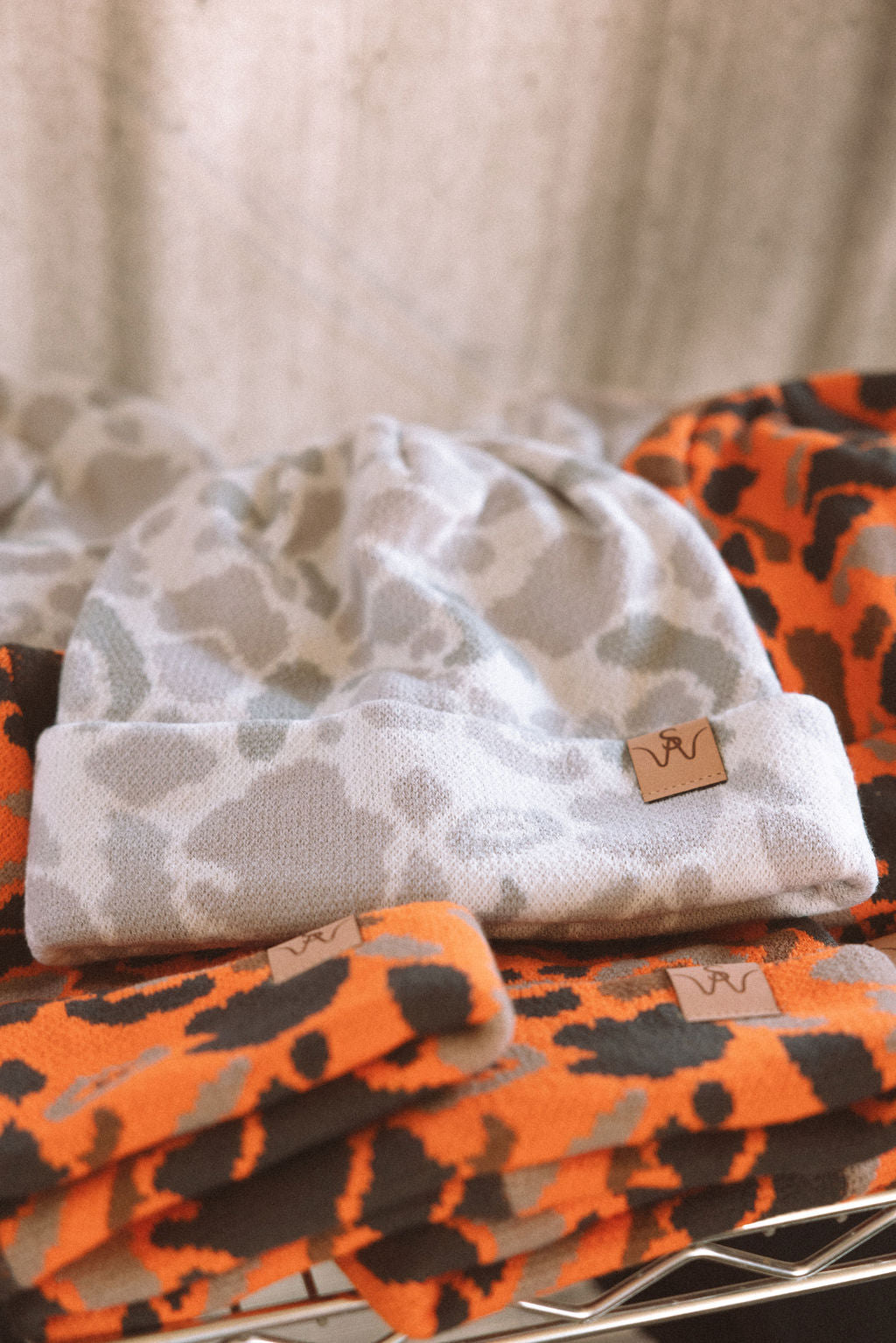 White Camo Beanie Front